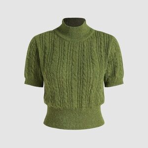 Matcha Green Wool-Blend Texture High Neck Sweater